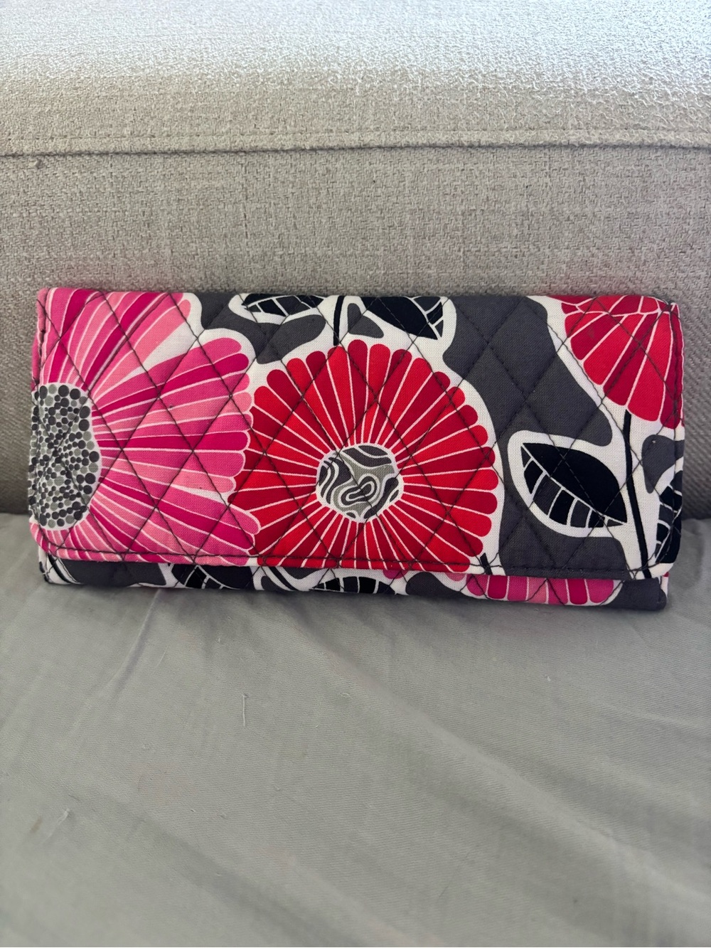 Vera Bradley Quilted Floral Foldover Wallet Clutch in Pink & Red